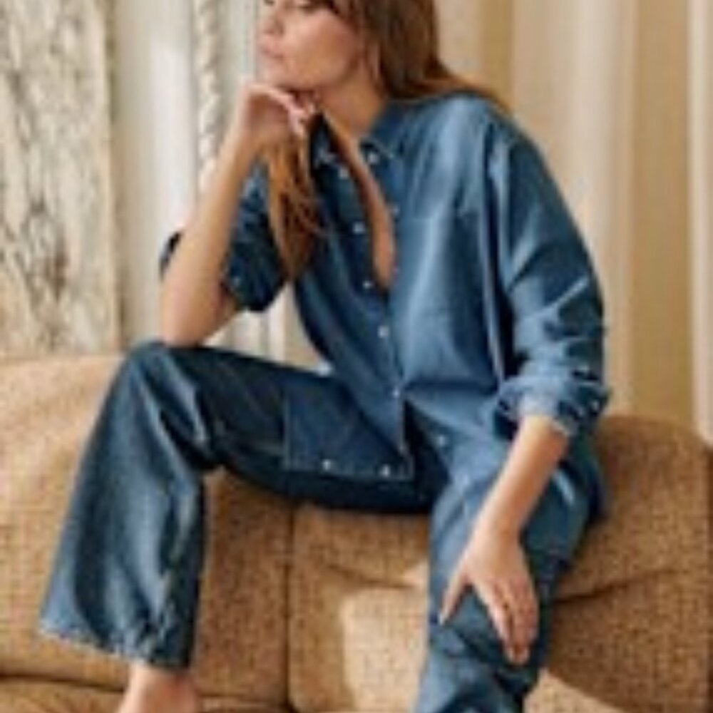 Sezane Max Shirt, Deep Blue (Chambray) Cotton, Size 2 (34), Like New